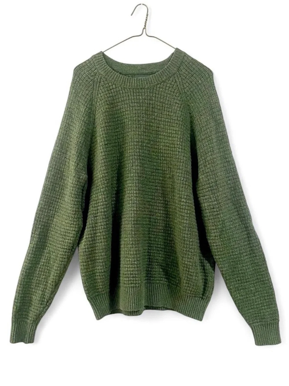 Banana Republic NWOT Medium Waffle Knit Green Crewneck Sweater MSRP $80 Gorpcore